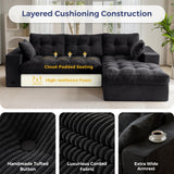 MAXYOYO L-Shaped Sectional Sofa with Convertible Left/Right Ottoman, Cloud Boneless Modular Couch, Layered Cushion & Tufted Upholstered, 4-in-1 Flexible Combination, No Assembly, Black MAXYOYO