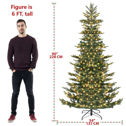 Yaheetech 7.5ft Pre-lit Aspen Fir Artificial Christmas Tree with 550 Incandescent Warm Lights Full Prelighted Xmas Tree w/1128 Branch Tips & Foldable Stand for Home Holiday Decor, Green