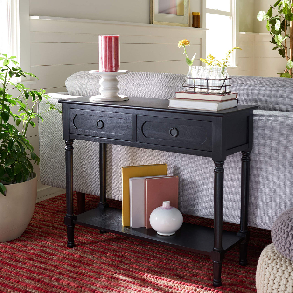 Safavieh Home Collection Allura Black 2-Drawer Bottom Shelf Console Table Safavieh