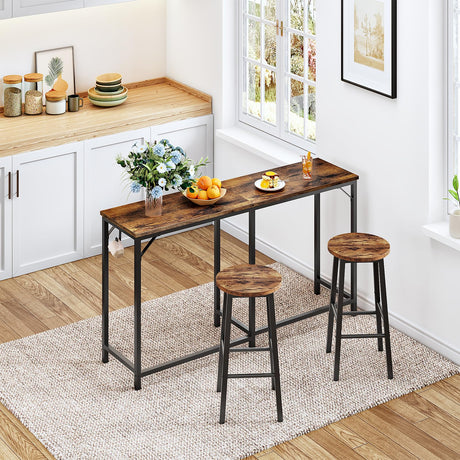 HOOBRO 63" Long Narrow Bar Table, Rectangular or L-Shaped Assembly Counter Height Bar Table, Vintage Industrial Style, for Living Room, Kitchen, Dining Room, Rustic Brown and Black BF69BT01 HOOBRO