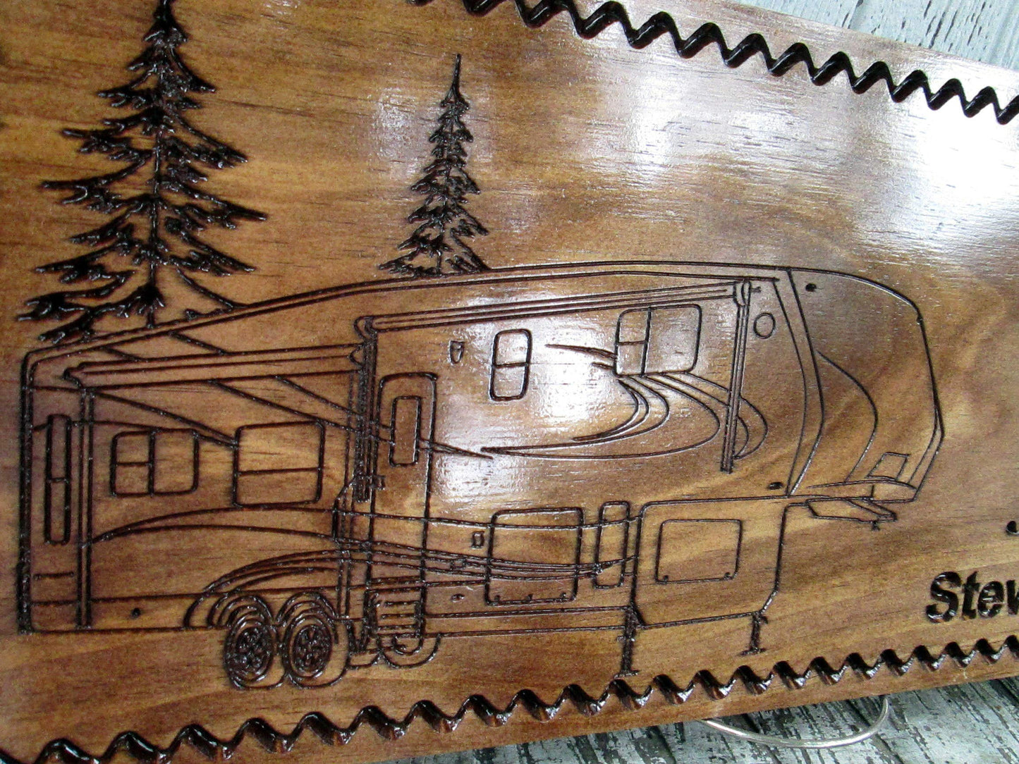 Custom Camping Sign with a 5th Wheel Camper, Personalized Camper Sign, Custom Carved Wooden Signs, C111 - WoodArtSupply