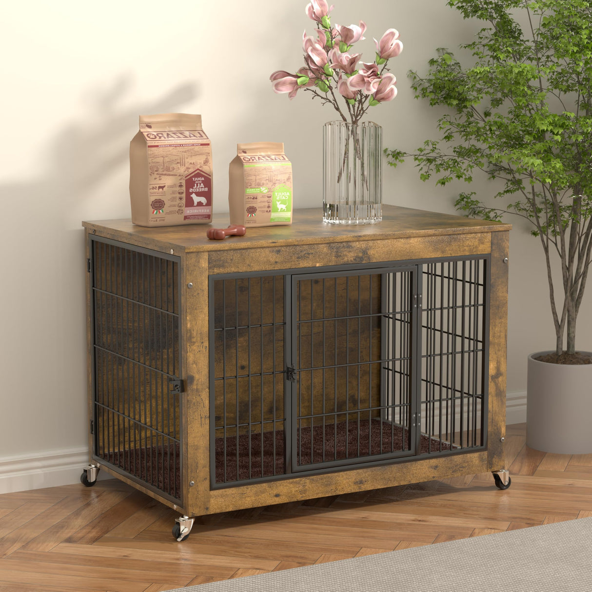 VENDORZ Dog Crate Furniture, 38 Inch Heavy Duty Large Dog Kennel, Brown, Space Saving, Indoor, Large Dog Crate VENDORZ