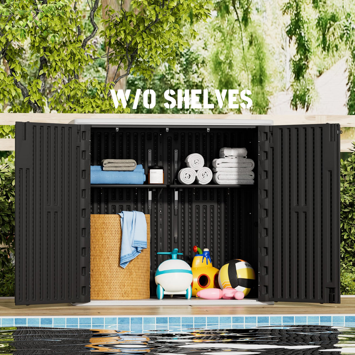 Mrosaa Large Outdoor Storage Box,Resin Sheds&Outdoor Storage Waterproof/Lockable,Outdoor Storage Cabinets for Balcony,Garage,Backyard (37Cu.ft-Black White) Mrosaa