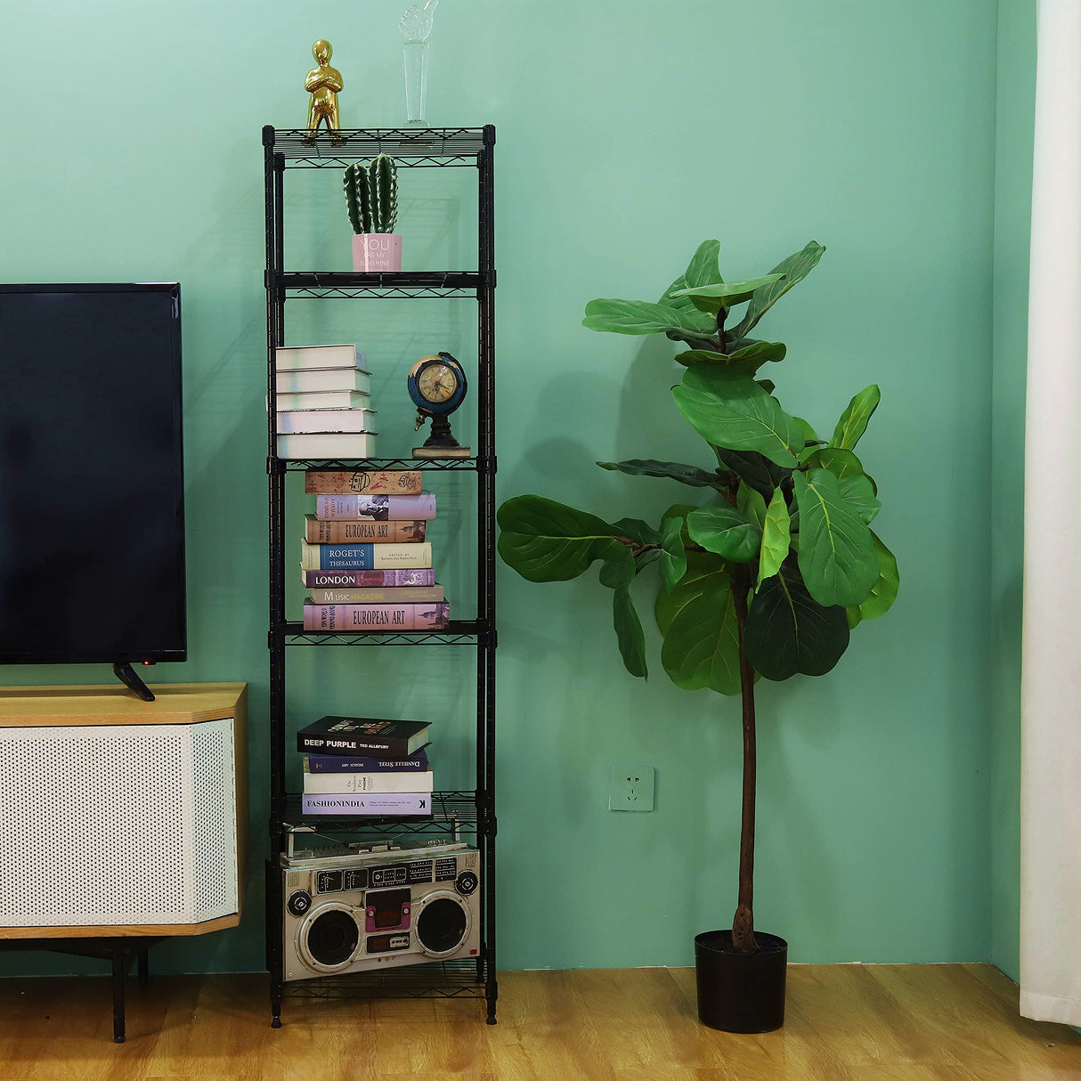 GIOTORENT 6-Tier Storage Shelves Standing Shelving Metal Units, Adjustable Height Wire Shelf Display Rack for Pantry Laundry Bathroom Kitchen 16.6” x 11.8” x 63”, Black GIOTORENT