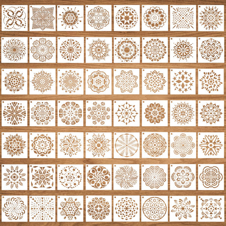 56 Pack (3.6x3.6 inch) Stencils for Painting, Reusable Mandala Dot Painting Stencils for DIY Rock Murals Art Projects WSICSE