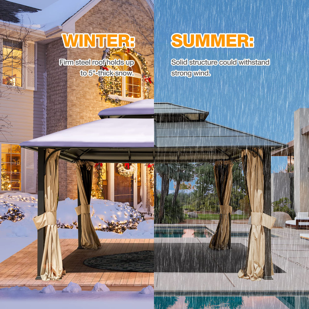 MELLCOM 12 x 14 FT Iron Hardtop Gazebo, Double Roof Gazebo with Curtains and Netting, Waterproof Canopy Gazebo with Anti-Rust Coating Frame for Patios, Lawns, Gardens, and Backyard MELLCOM