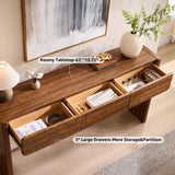 OKD 63'' Console Table with 3 Drawers, Farmhouse Entryway Table with Rounded Corners, Console Table Behind Couch for Living Room/Hallway-Reclaimed Barnwood OKD