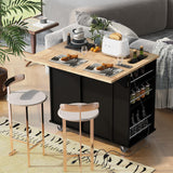 LUMISOL Kitchen Island Cart on Wheels with Power Outlet, Rolling Kitchen Cart with Drop Leaf and Wine Rack, for Kitchen Living Room, Black LUMISOL