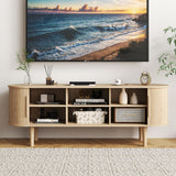 NVETHM TV Stand, Modern TV Console Table with Storage Compartment and Sliding Door, Gaming Entertainment Center with Cabinet for Living Room, Bedroom, Office (Natural) NVETHM