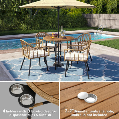 YITAHOME 5 Pieces Patio Dining Table Chair Set, Outdoor Table and Chairs with 4 Holders, Patio Furniture Set with Umbrella Hole, Outdoor Rattan Dining Table Set for Patio, Backyard, Balcony,  - WoodArtSupply