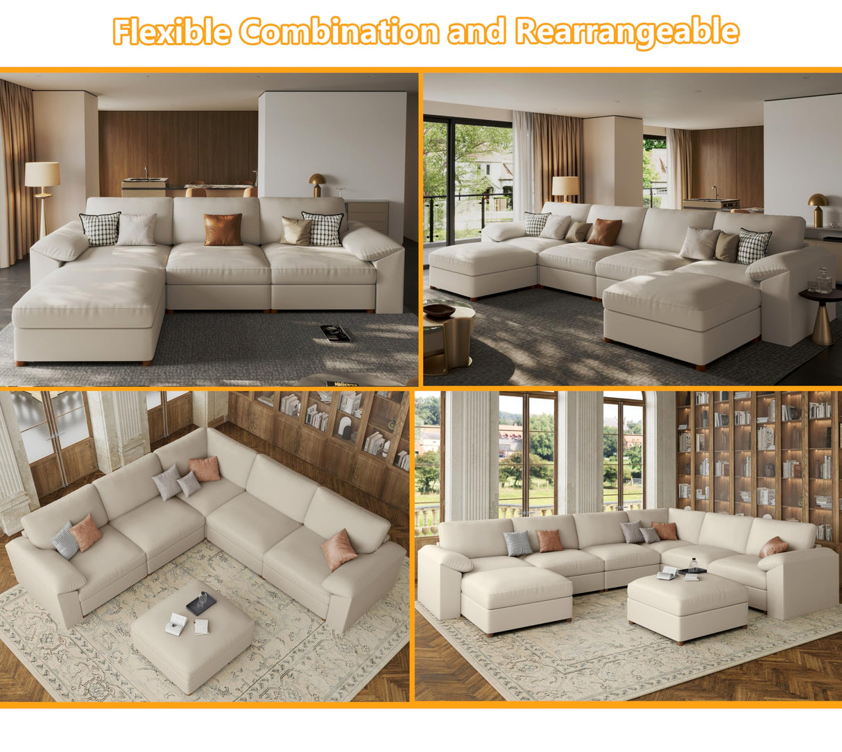 EASE MOOSE Oversized Modular Sectional Sofa,Leather Sectional Couch with Deep Seat,Extra Large U Shaped Couch,Faux Leather Material Sofa Modern Comfy Scratch Resistant,Beige EASE MOOSE