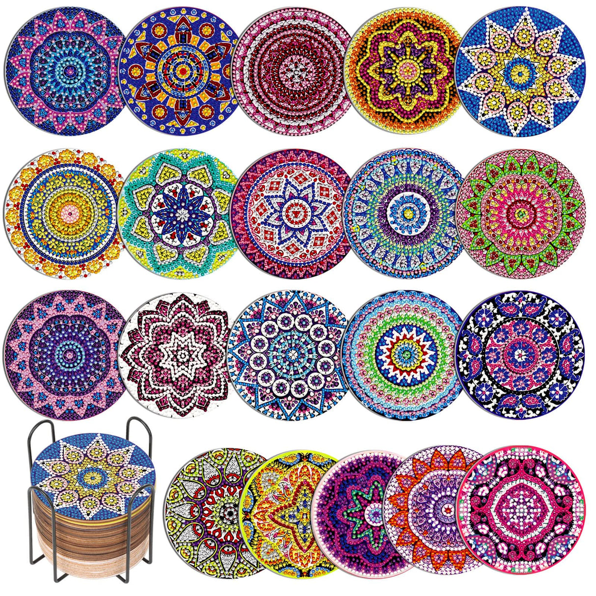 Caffox 20 Pieces Diamond Art Painting Coasters Kit with Holder, Diamond Art Coasters, DIY Diamond Art Crafts Projects, Diamond Art Kits for Adults and Beginners(Mandala Style) Caffox