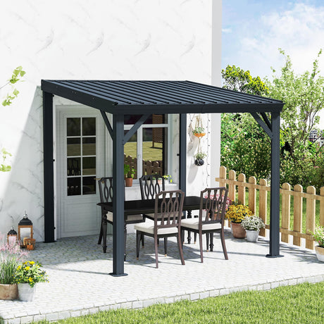 Domi 8' x 8' Lean to Gazebo, Wall Mounted Gazebos Pergola with Built in Drainage System, Galvanized Steel Roof, Hardtop Patio Shelter for Deck, Porch, Backyard and More domi outdoor living