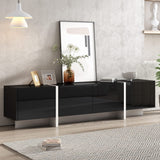 Merax Contemporary Rectangle Design TV Stand for Television Up to 80", Unique Style Console Table, Modern Storage Cabinet with High Gloss UV Surface for Living Room, Black Merax