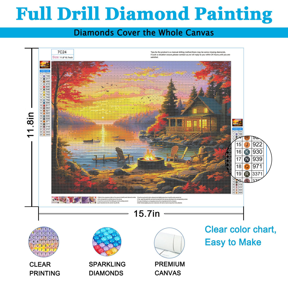 dlebay Diamond Art Kits for Adults,Sunset Diamond Painting Kits for Adults,5d Diamond Painting Kit Dimond Art with Diamond Art Accessories,DIY Full Drill Paint by Diamonds,Home Wall Decor 12 x 16inch Dlebay