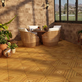 PrimeZone 54 PCS Solid Acacia Wood Interlocking Patio Deck Tiles - 12" x 12" Indoor Outdoor Waterproof Flooring Tiles for Balcony, Backyard, Garden & Poolside, All Weather Use, Natural Wood, Diagonal PrimeZone