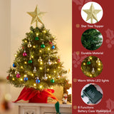 Joiedomi 24"/2FT Mini Christmas Tree Tabletop Set with Clear LED Lights, Artificial Mini Christmas Tree with Star Treetop and Hanging Ornaments, Best DIY Xmas Decorations Joiedomi