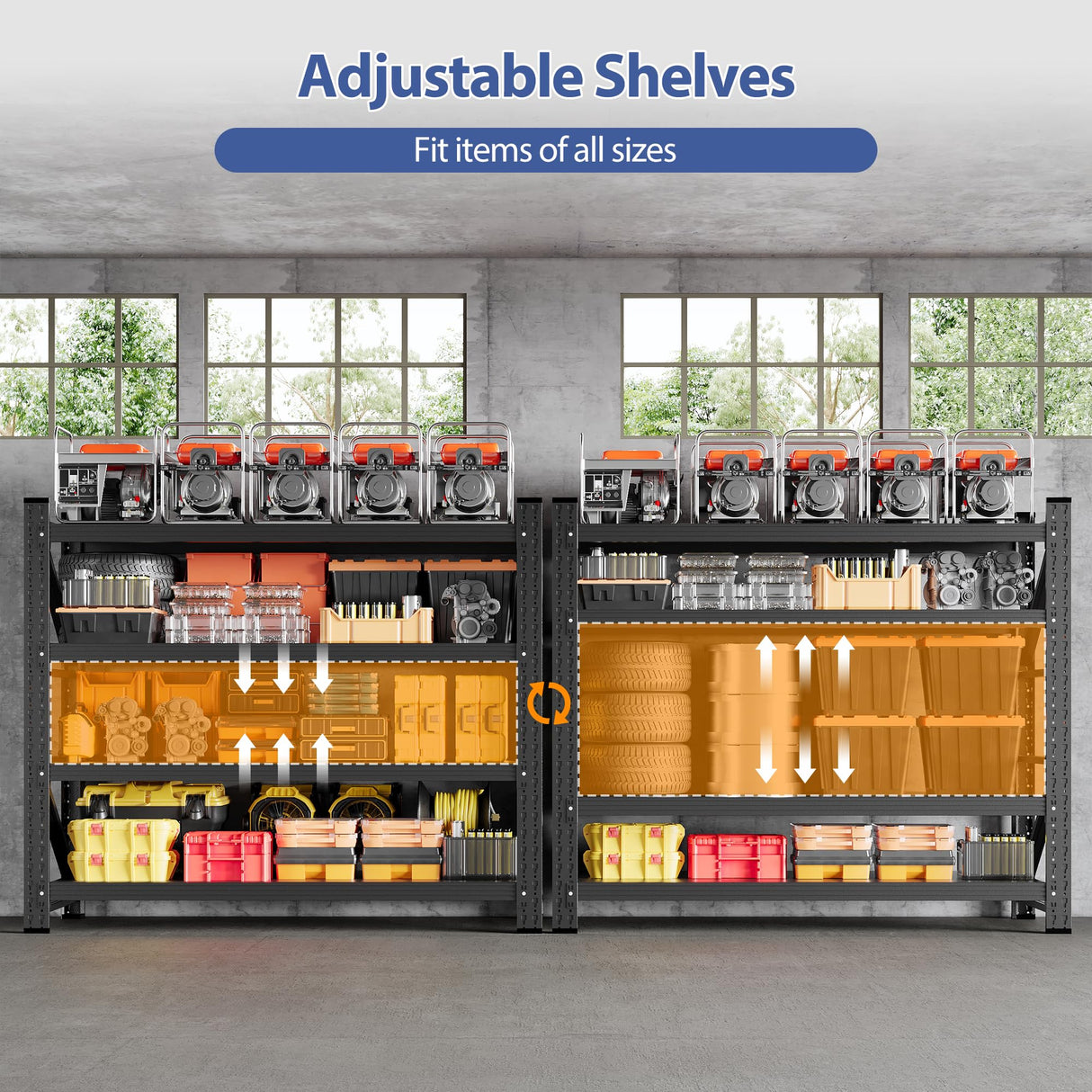 Anxxsu 3000LBS Storage Shelves, 48" W Heavy Duty Garage Shelving Unit, Adjustable Industrial Shelving, 4 Tier Metal Shelving for Garage, Supermarket, Warehouse, 48" W x 24" D x 70" H Anxxsu