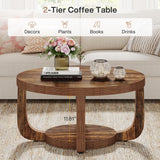 Tribesigns Round Coffee Table, 2-Tier Circle Coffee Table with Storage, Modern Wooden Accent Center Table for Living Room, Thick Tabletop & Base, Dark Brown Tribesigns