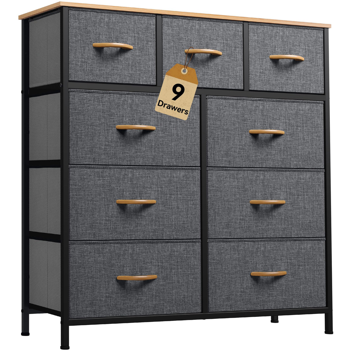 DWVO Dresser with 9 Drawers, Fabric Storage Dresser, Chest of Drawers, Storage Tower Organizer Unit for Living Room, Closets(Dark Grey) DWVO