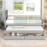 Merax Wood Farmhouse Platform Bed with Trundle and 2 Drawers Twin Daybed Frame with Headboard for Kids Teens Adults/No Box Spring Needed, Grey Merax