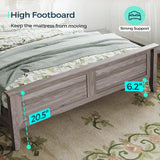 LINSY Farmhouse Bed Frame, Full Bedframe with Headboard and Footboard, Wooden Bed Frame with Solid Wood Slats, Rustic Grey Platform Bed Frames Full Size, No Box Spring Needed LINSY