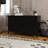 REALROOMS Shadwick 2 Door Wide Metal Locker Accent Storage Cabinet, Black REALROOMS