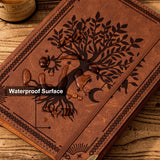 Ovesmusl PU Leather A5 Binder 6 Ring Refillable Journal Cover No Refill Paper A5 Planner Binder Loose Leaf Binder Notebook 5.7”x8.3” with Elastic Closure, Brown Tree Ovesmusl