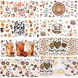 UV DTF Cup Wraps Transfer - 8 Sheets Coffee UV DTF Transfer Sticker for 16 OZ Glass, Coffee Dessert Love Icecream Bread Design, Ready to Press, Waterproof DIY Crafts CRASHOT