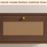 EROMMY Modern Rattan Floating TV Stand, Rectangular Wall-Mounted Floating Stand for TVs with Doors, Entertainment Center for Under TV Storage, 57 inch, Caramel Oak EROMMY