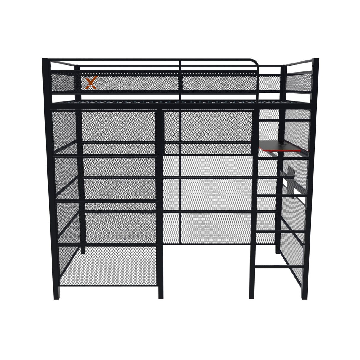 X Rocker Battle Den Twin Size Gaming Bunk Bed, Metal Frame with Grid Mesh Sides, High Sleeper, Fixed Ladder, Black X Rocker