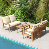 Tangkula 4 Pieces Patio Furniture Set, Outdoor Acacia Wood Conversation Set with Soft Cushions and Coffee Table, Outdoor Sectional Sofa Set for Lawn, Garden, Backyard and Poolside (1, Natural) Tangkula