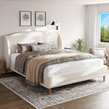 Christopher Knight Home Hazel King Size Bed Frame, Upholstered Platform Bed, Soft Boucle Wingback Headboard, Wood Bed Support and Slats, Curved-Shaped Headboard King Beds for Adult, 45.60" H White Christopher Knight Home