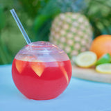 Fish Bowl for Drinks - Sphere Shaped Durable Drinking Party Cups with Cover, 4-Pack (22 oz) - Fun, Unique Design Sits Flat, 4 Straws Included - Great for Dinner and Cocktail Parties and Outdoor Use Kwirkworks
