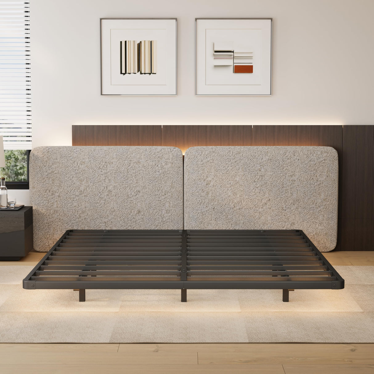 LAKKURI Floating Bed Frame King with Led Lights, King Size Floating Bed Frame,Type-C and Charging Station, No Box Spring Needed, Noise-Free, Easy Assembly LAKKURI