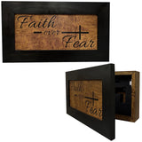 Bellewood Designs Hidden Gun Safe - Faith Over Fear Wall Gun Safe - Hidden Wall Storage - Wood Gun Cabinet - Handcrafted Religious Gun Concealment Furniture - Christian Hidden Gun Storage Bellewood Designs