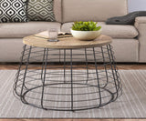 ClickDecor Lydia Matte Black Wireframe Coffee Table, Modern Farmhouse Round Living Room Accent Furniture Distressed Wood Finish Tabletop, Fully Assembled, Brown 23.6D x 23.6W x 19.7H in ClickDecor
