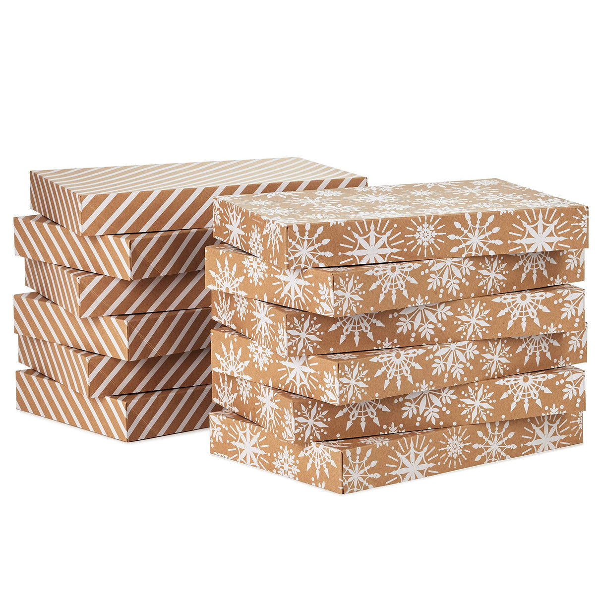 Hallmark Medium Christmas Gift Boxes with Lids (12 Shirt Boxes, 3 Designs: Navy Snowflakes, Gold Trees, Peace on Earth) for Christmas, Hanukkah, Holiday Parties Hallmark