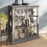 BELLEZE Storage Cabinet with Shelves and Glass Doors Glass Display Cabinet Pantry Cabinet Organizer 3 Tiers Curio Cabinet Hutch Cabinet for Entryway Living Room Hallway Kitchen - Ashford (Gray Wash) BELLEZE