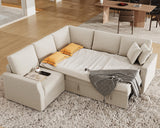 Jocisland Sofa Bed, 85 Inch Sleeper Sofa with Pull Out Bed & Storage Seat, Reversible L Shape Sectional Couch for Living Room Apartment, Beige Linen Oversized Sofa Jocisland