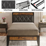 ANCTOR Twin Bed Frames, Storage Headboard with Outlets, Easy to Install, Sturdy and Stable, No Noise, No Box Springs Needed - Perfect for a Good Night's Sleep ANCTOR