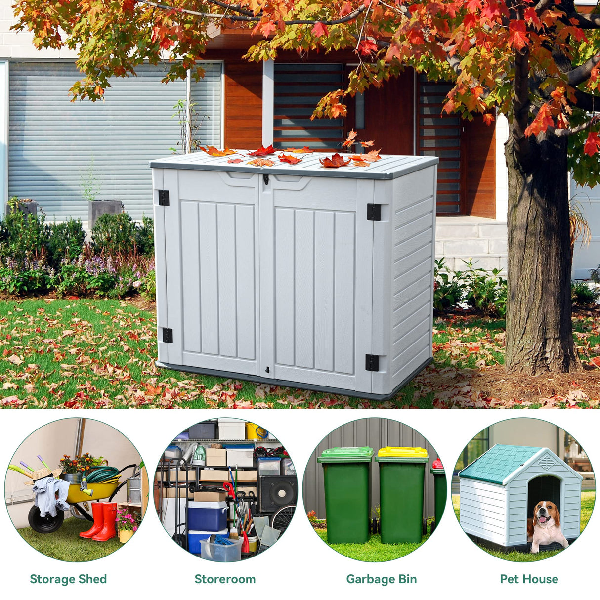 YITAHOME Outdoor Resin Storage Sheds, 39 in Height Lockable Waterproof Horizontal Shed w/o Shelf，Easy to Assemble Shed Storage for Garden Tools, Light Gray YITAHOME