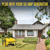 Houseables 50 Amp RV Extension Cord, Power Cords, 30 Ft Long, 1 Pack, Black, Yellow, SS2-50R Female Adaptor, 14-50P Male Plug, 50A Compatible, PVC, STW, w/Handle, for Camper, Motorhome, UL Certified Houseables