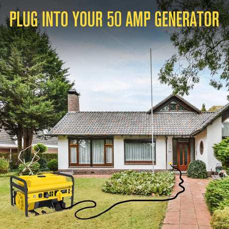Houseables 50 Amp RV Extension Cord, Power Cords, 30 Ft Long, 1 Pack, Black, Yellow, SS2-50R Female Adaptor, 14-50P Male Plug, 50A Compatible, PVC, STW, w/Handle, for Camper, Motorhome, UL Certified Houseables
