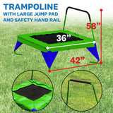 FITNESS REALITY KIDS Sports Outdoor 8 Station Playground Set, Includes Swing Set, Slide, Monkey Bars, Basketball Hoop, Trampoline, Soccer and Basketball + Pump, Green FITNESS REALITY KIDS