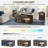 Lvifur 48" W Farmhouse Lift Top Coffee Table with LED Lights & Charging Station, Living Room Center Table with 2 Hidden Storage Compartments, Lifting Tabletop and Adjustable Shelf (Dark Rustic Oak) Lvifur