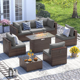 UDPATIO Patio Furniture Set with Fire Pit Table, 8 Piece Outdoor Sectional Modular Sofa, Wicker Outdoor Furniture Conversation Sets with Waterproof Cover for Backyard Deck (Brown/Dark Grey) UDPATIO