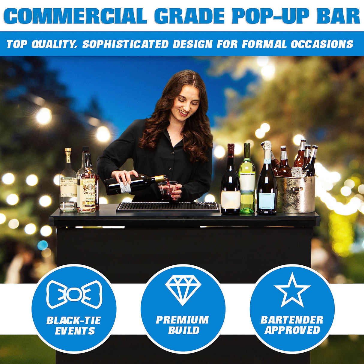 GoPong GoBar PRO Commercial Grade Portable Bar Table - Mobile Bartender Station for Events - Includes Black Skirt and Carry Case - Standard or LED GoPong