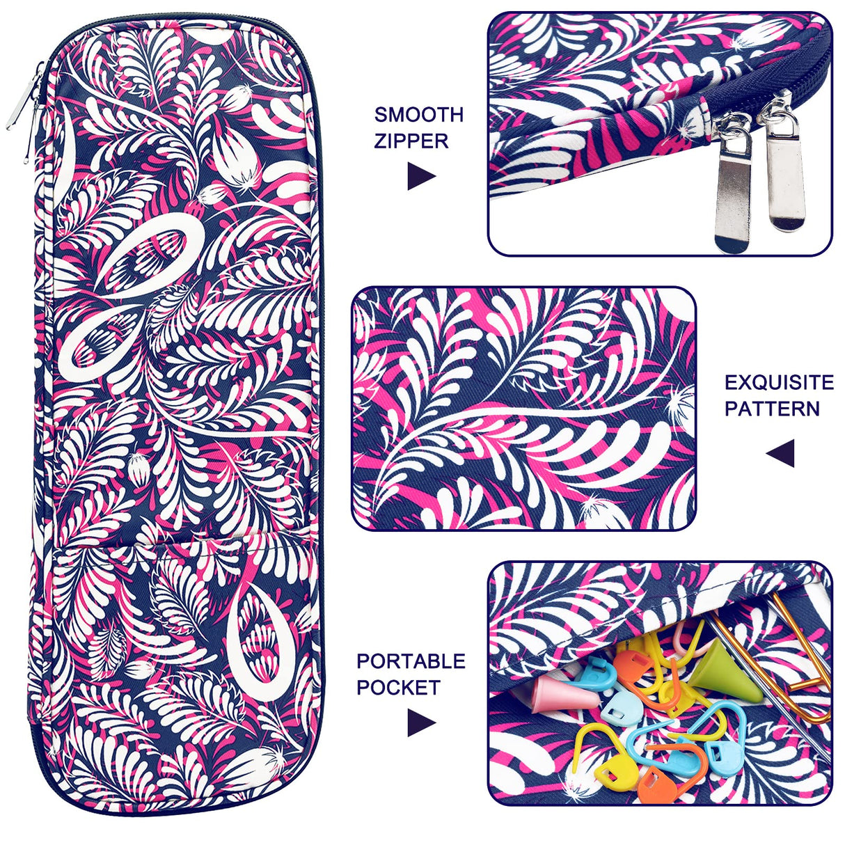 Coopay Knitting Needles Case Travel Knitting Needle Organizer Storage for Straight Knitting Needles (Up to 14''), Tunisian Crochet Hooks, DPNs, Crochet Accessories and Supplies, Pink-Purple Coopay