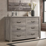 Roundhill Furniture Floren Contemporary Weathered Gray Wood Bedroom Set, Queen Panel Bed, Dresser, Mirror, Two Nightstands, Chest Roundhill Furniture